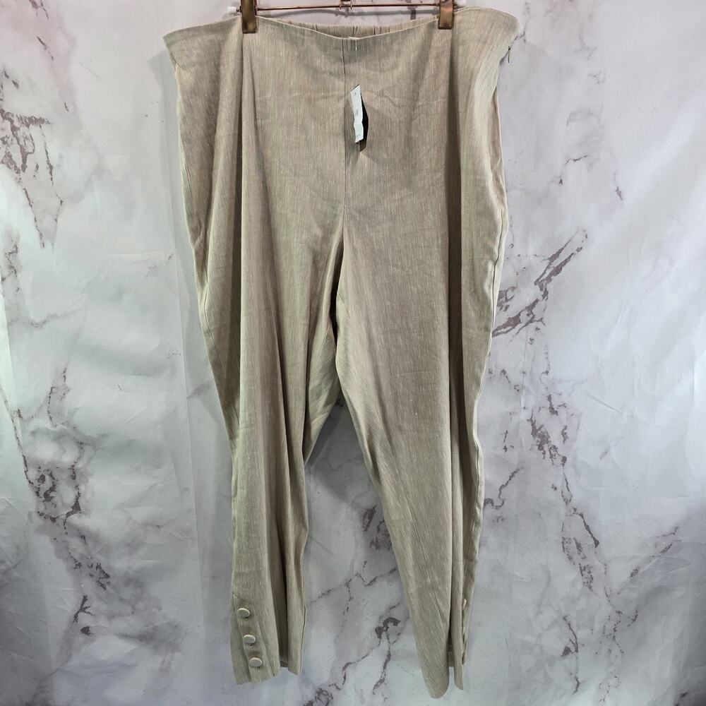 J Jill Pants Womens XL Beige Linen Pull On Side Zip Button Minimal Crop Capri